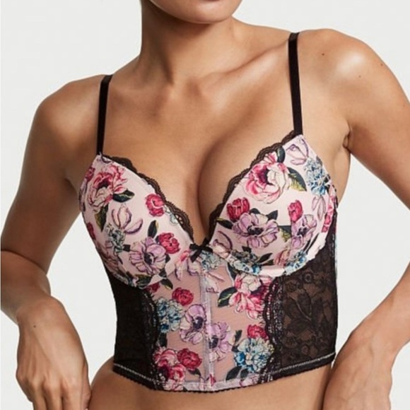 Victoria’s Secret Floral Lace Corset Push Up Bra Size 34D - Picture 1 of 10